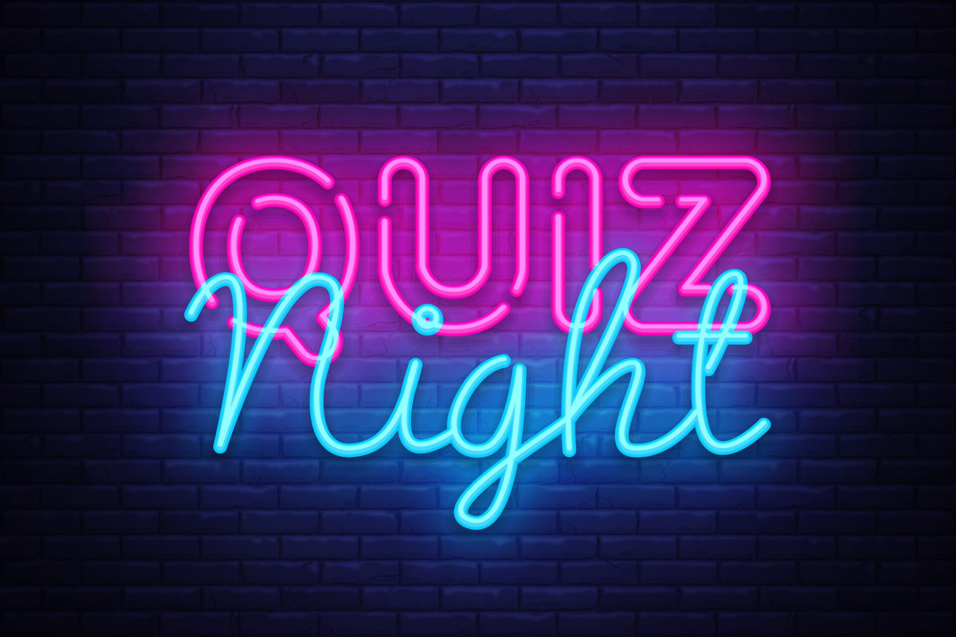 Quiz night announcement poster vector design template. Quiz night neon signboard, light banner. Pub quiz held in pub or bar, night club. Pub team game. Questions game bright retro light sign. Vector Quiz night announcement poster vector design template. Quiz night neon signboard, light banner. Pub quiz held in pub or bar, night club. Pub team game. Questions game bright retro light sign. Vector.